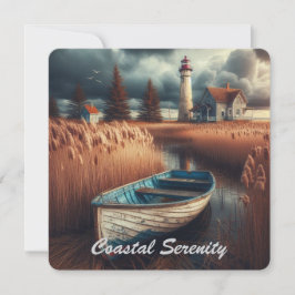 Cartão Serenidade Costeira: Farol e Rowboat