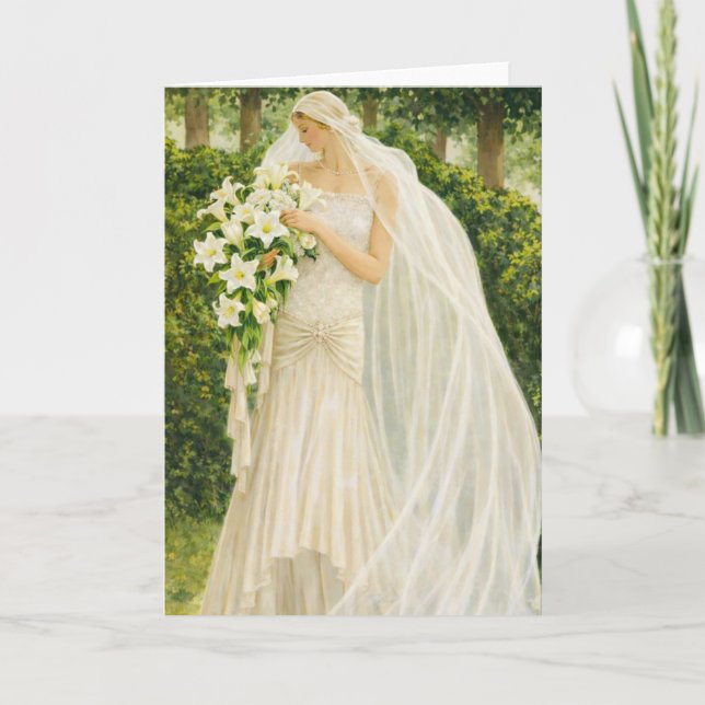 Cartão Serenity in Ivory: A Bride in a Garden Reverie (Frente)