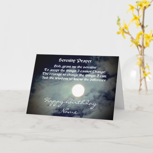 Cartão Serenity Prayer Full Moon Personalizado Aniversári (Flor Amarela)