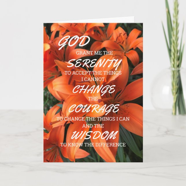 Cartão Serenity Prayer Orange Floral Foto (Frente)