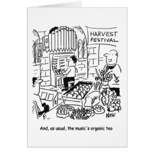 Cartão Serviço de Igreja do Festival de Colheita com Orgã