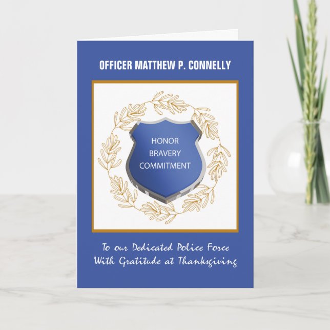 Cartão Serviço de Polícia Ação de Graças Obrigado Wreath (Frente)