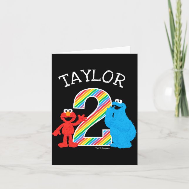 Cartão Sesame Street Pals Chalkboard Rainbow 2nd Birthday (Frente)