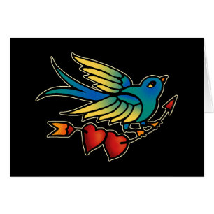 Cartão Seta e Corações de Aves