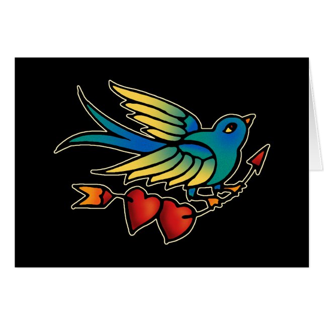 Cartão Seta e Corações de Aves (Frente Horizontal)