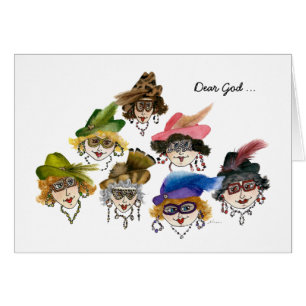 Cartão Sete mulheres engraçadas discutindo café e vinho