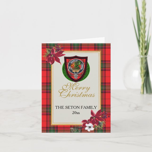 Cartão Seton Scottish Clan Tartan & Crest (Frente)