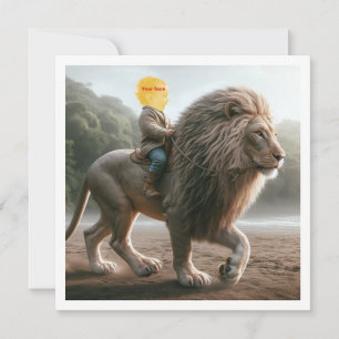 Cartão Seu filho montando um leão, coloque meu rosto no c