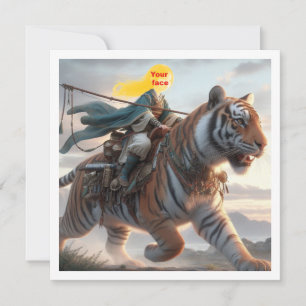 Cartão Seu filho montando um tigre, coloque meu rosto no