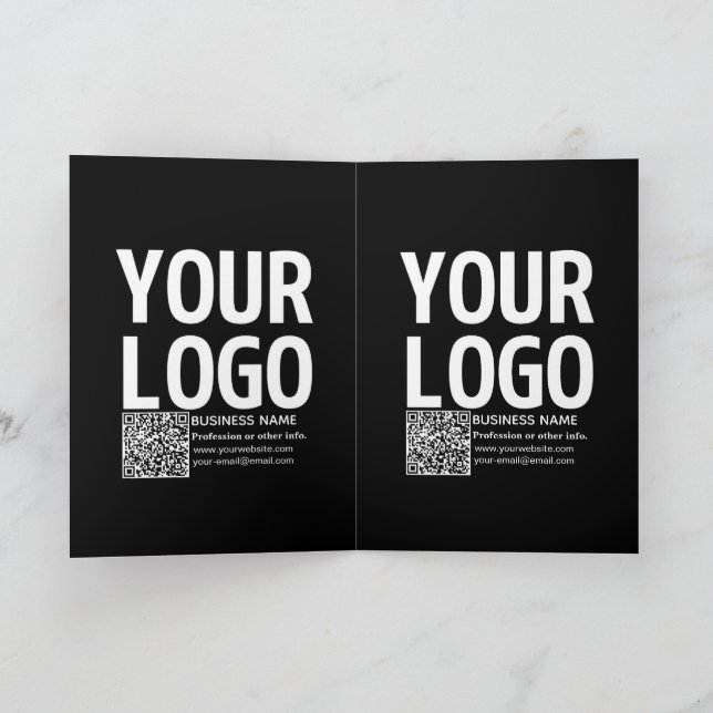 Cartão Seu logotipo c/ código QR editável & Texto (Interior)