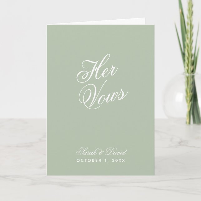 Cartão Seu Vows Sage Green Wedding Book Simple (Frente)
