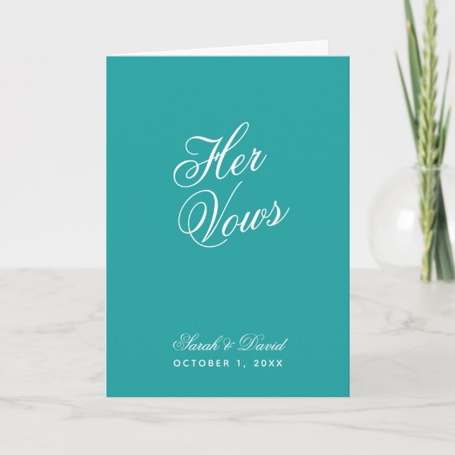 Cartão Seu Vows Teal Wedding Vow Book Simple Script Brit (Frente)