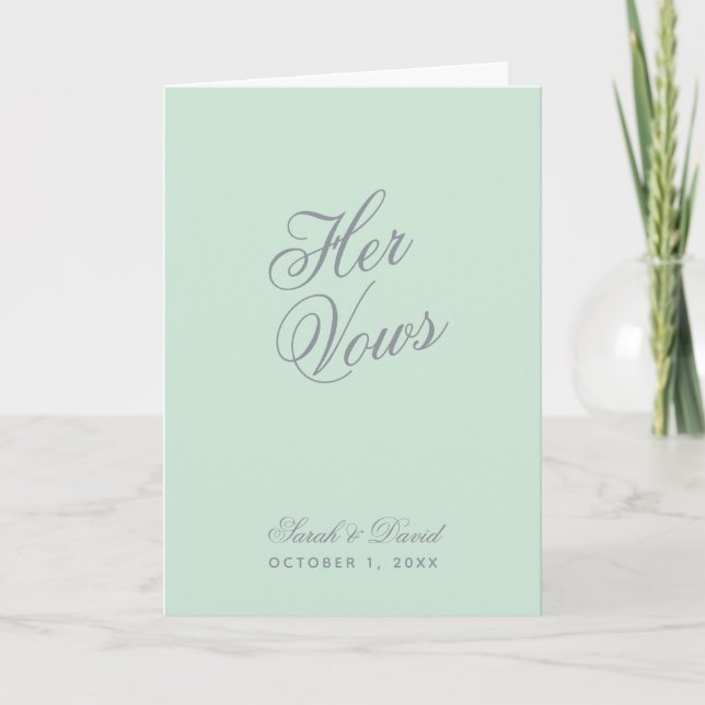 Cartão Seus Voos Mint Green Simple Weding Vow Book (Frente)