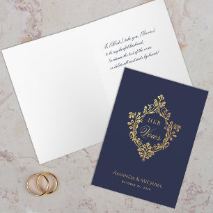 Cartão Seus Votos Crista em Faux Dourado Azul Marinho Ele