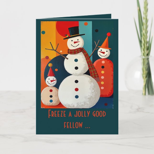 Cartão Seventies Style Snowmen Retro Modern Christmas  (Frente)