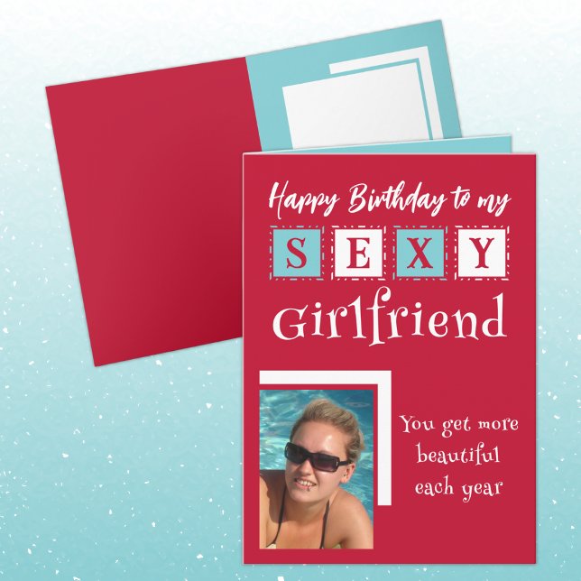 Cartão Sexy namorada adiciona foto azul-vermelha (Criador carregado)