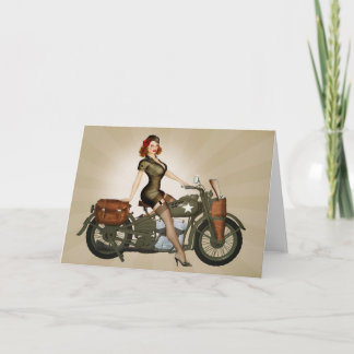 Cartão Sgt. Davidson Army Motorcycle Pinup Greeting Card
