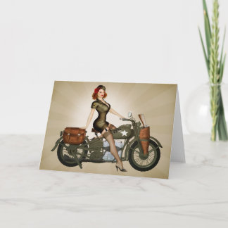Cartão Sgt. Davidson Motorcycle Pinup Greeting Card