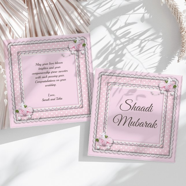 Cartão Shaadi Mubarak com Rosas Cor-de-Rosa Românt (Criador carregado)