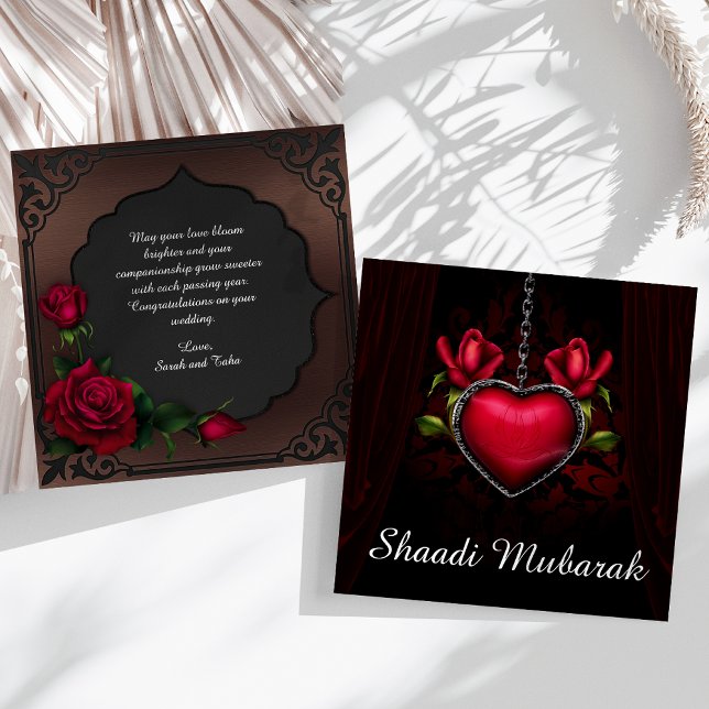 Cartão Shaadi Mubarak Coração e Rosas Românticas (Criador carregado)