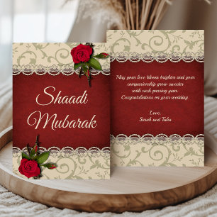 Cartão Shaadi Mubarak de Rosas Vermelhas Romântica