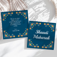 Cartão Shaadi Mubarak Floral Azul Moderno