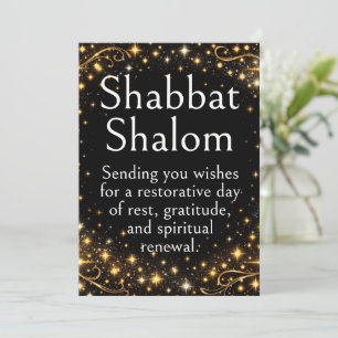 Cartão Shabbat Shalom, Estrelas Brilhantes, Ouro Preto, L