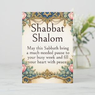 Cartão Shabbat Shalom Retro, Arte Deco Vintage, Azul Mari