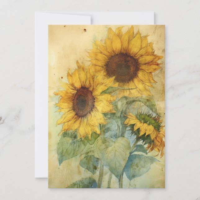 Cartão Shabby Sunflower Watercolor Ilustração Plana (Frente)