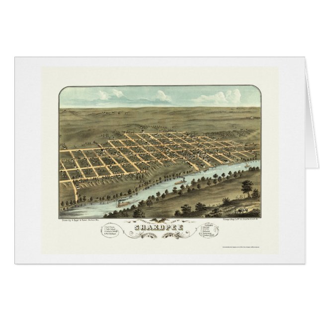 Cartão Shakopee, mapa panorâmico do manganês - 1869 (Frente Horizontal)