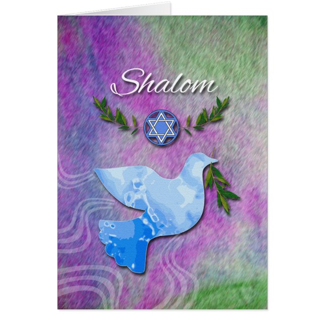 Cartão Shalom for Pesach, Dove, Magen David, Olive Branch (Frente)