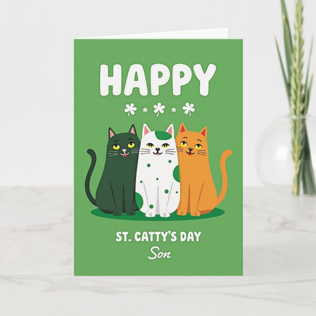 Cartão Shamrock Cats Happy Sons Day Card (Frente)