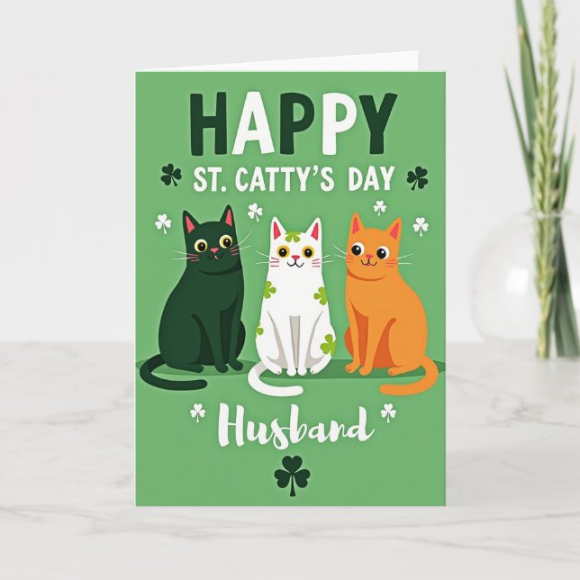 Cartão Shamrock Cats Husband Card (Frente)