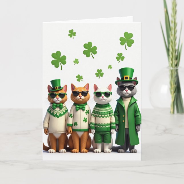 Cartão Shamrock Cats Pattern Holiday Card (Frente)