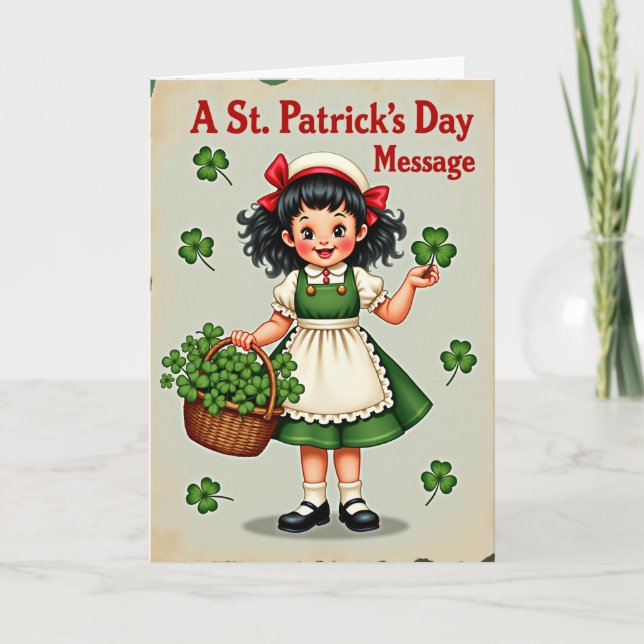 Cartão Shamrock Girl Vintage Style Card (Frente)