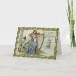 Cartão Shamrock Woman Harp Ship Tower Irish Setter