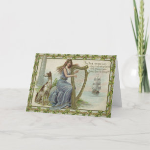 Cartão Shamrock Woman Harp Ship Tower Irish Setter