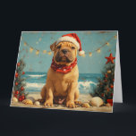 Cartão Shar Pei Dog Christmas Vintage Beach<br><div class="desc">Traga o calor dos feriados para a costa com esta charmosa design inspirada na vintagem, que apresenta um cão festivo sentado numa praia serena. Com um clássico toque de feriado de tons nostálgicos e vibrações costeiras, esta trabalho de arte captura a magia do Natal pelo mar. Perfeito para espalhar alegria...</div>