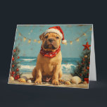 Cartão Shar Pei Dog Christmas Vintage Beach<br><div class="desc">Traga o calor dos feriados para a costa com esta charmosa design inspirada na vintagem, que apresenta um cão festivo sentado numa praia serena. Com um clássico toque de feriado de tons nostálgicos e vibrações costeiras, esta trabalho de arte captura a magia do Natal pelo mar. Perfeito para espalhar alegria...</div>