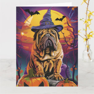 Cartão Shar Pei Dog Halloween Bruxelles E Pumpkin
