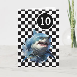 Cartão Shark 10º Aniversário, branco e preto