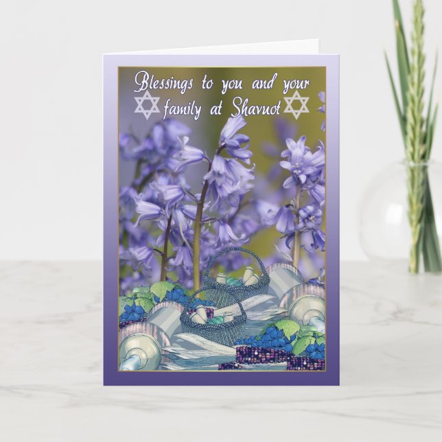 Cartão Shavuot Blessings - Shavuot Card With Bluebells (Frente)