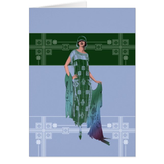 Cartão SHAWL, 1920 em azul e verde (Frente)