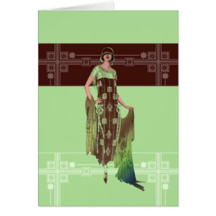 Cartão SHAWL, 1920 em verde e castanho