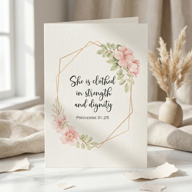 Cartão She Is Clothed in Strength and Dignity Birthday (Criador carregado)