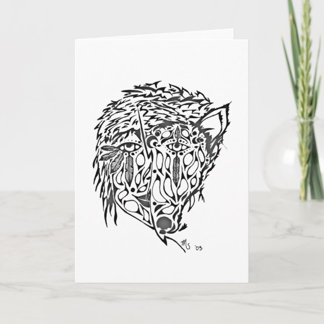 Cartão She-wolf Native American style art greeting card (Frente)