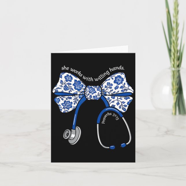 Cartão She Works With Willing Hands Proverbs 31 13 Christ (Frente)