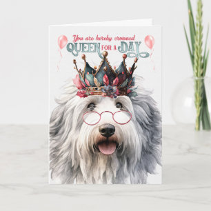 Cartão Sheepdog Queen para um dia de aniversário engraçad