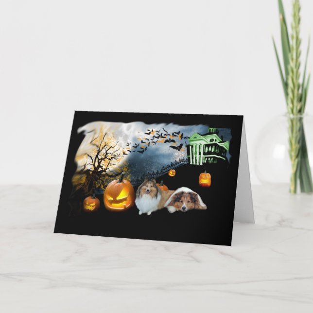 Cartão Sheltie Halloween Greeting Card (Frente)