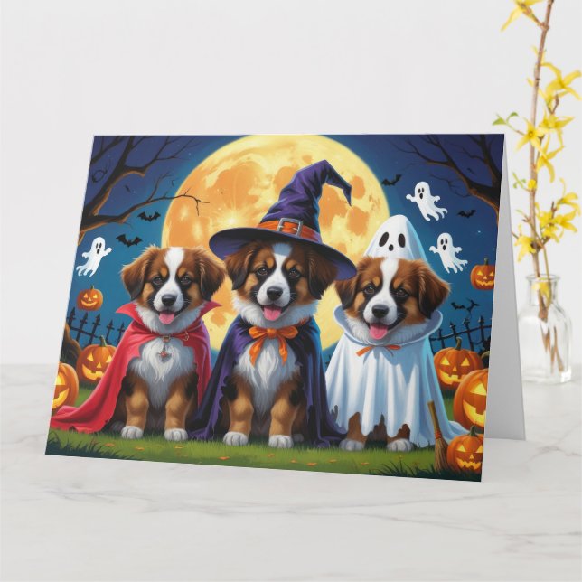Cartão Shepherd Belga Cães Pumpkin Halloween Engraçado (Flor Amarela)